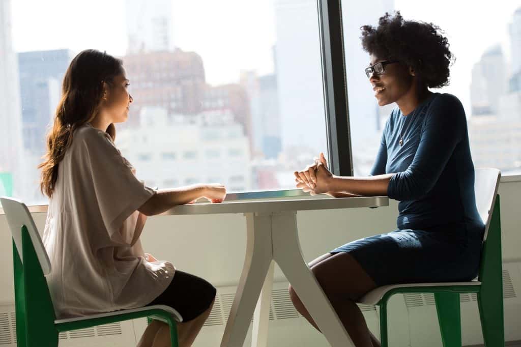women, chatting, business